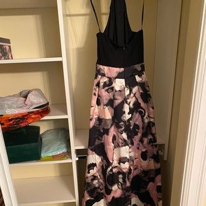 Black and pink halter midi dress.